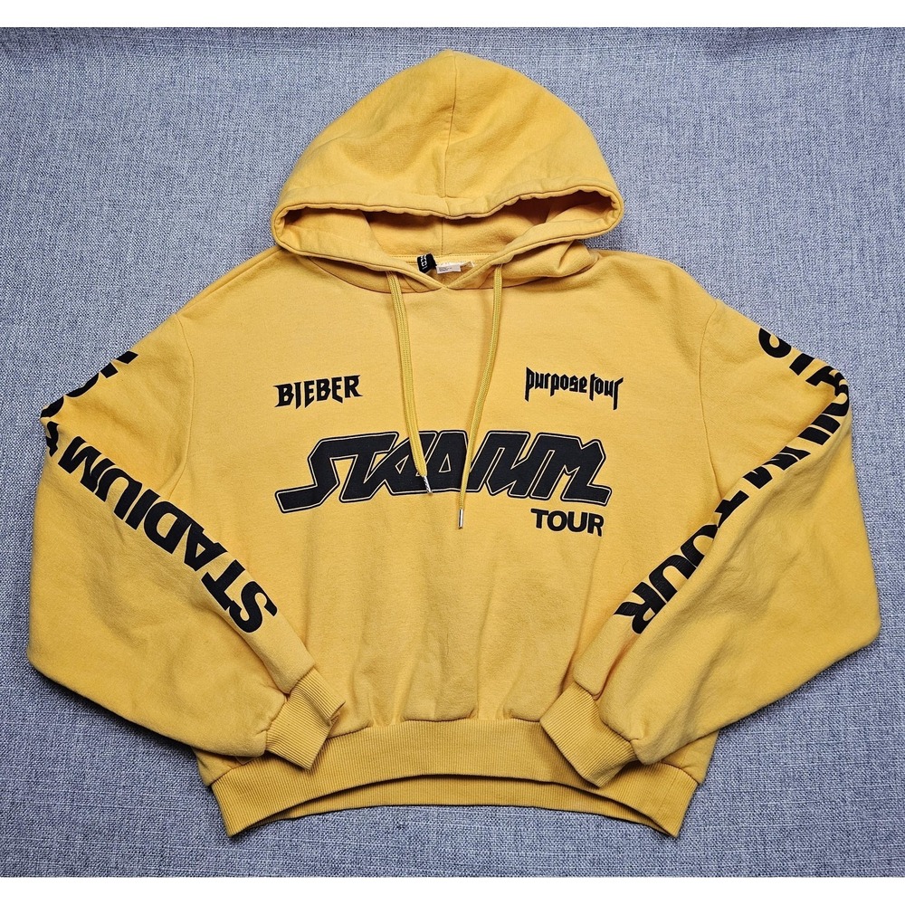 Justin Bieber Hoodie Womens‎ Medium Yellow Stadium Tour Purpose Fleece Pullover